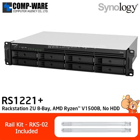 RackStation 8-bay (up to 12-bay); AMD Ryzen V1500B 2.4Ghz; 4GB RAM (Up to 32GB); 4 x GbE LAN; 2x USB3.2; 1x eSATA;